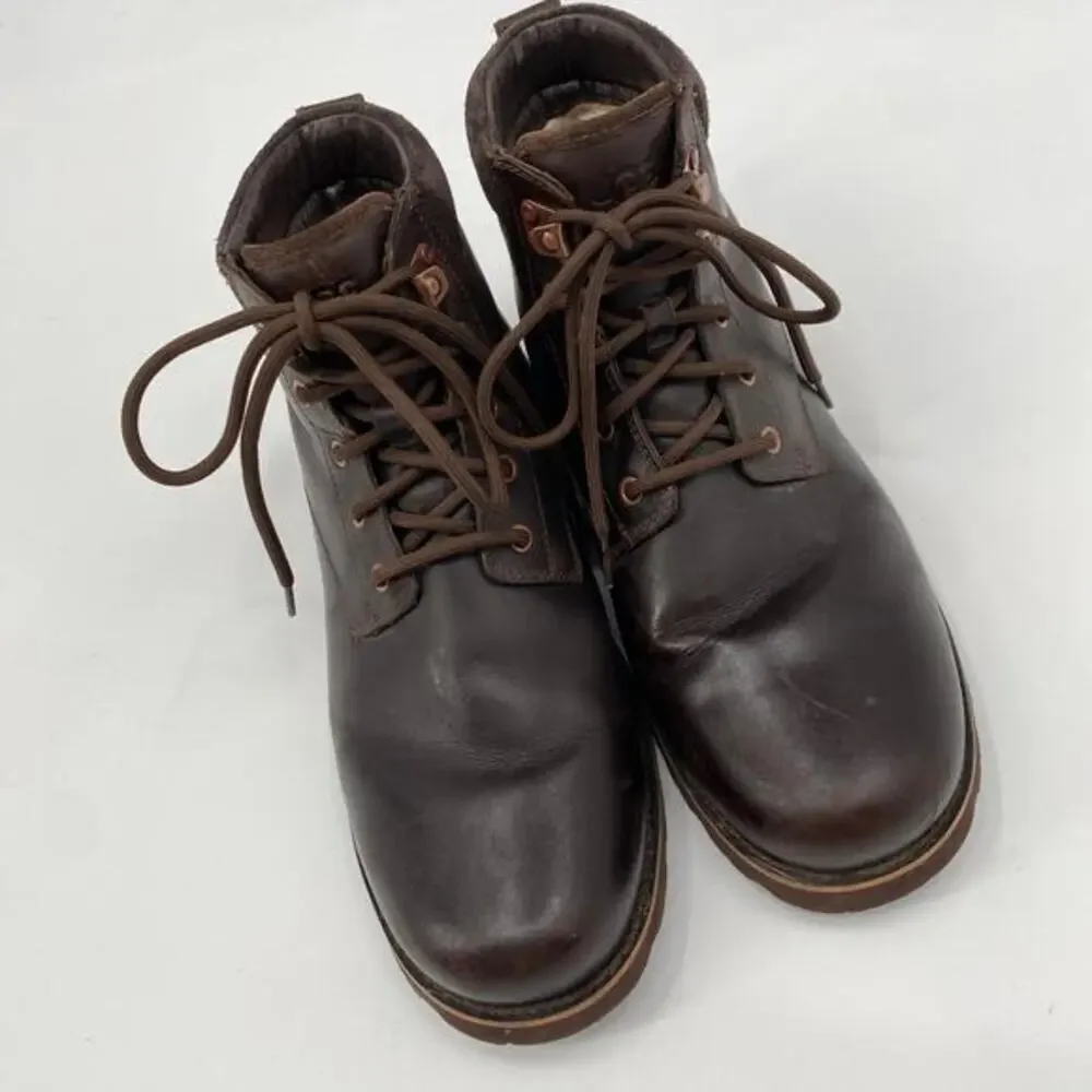 Ugg brown‎ leather sherpa lined mens lace up boots